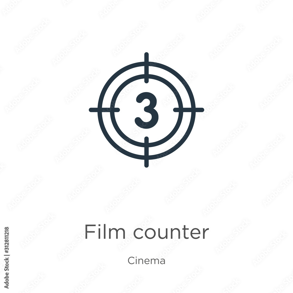 Film counter icon. Thin linear film counter outline icon isolated on white background from cinema collection. Line vector sign, symbol for web and mobile Film counter icon. Thin linear film counter outline icon isolated on white background from cinema collection. Line vector sign, symbol for web and mobile