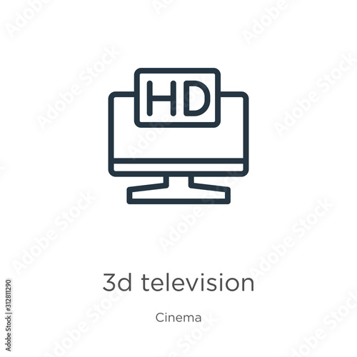 3d television icon. Thin linear 3d television outline icon isolated on white background from cinema collection. Line vector sign, symbol for web and mobile