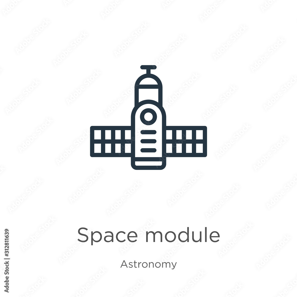 Space module icon. Thin linear space module outline icon isolated on white background from astronomy collection. Line vector sign, symbol for web and mobile
