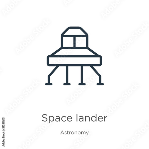 Space lander icon. Thin linear space lander outline icon isolated on white background from astronomy collection. Line vector sign, symbol for web and mobile