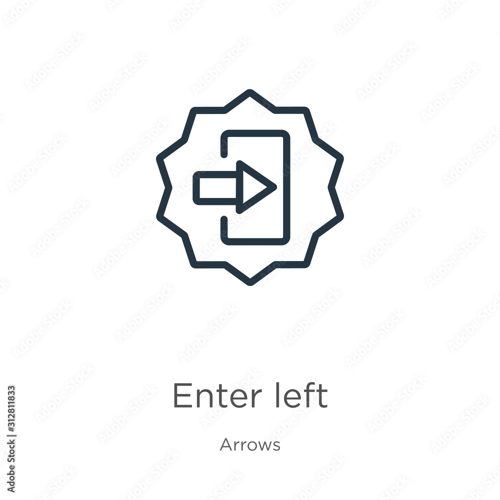 Enter left icon. Thin linear enter left outline icon isolated on white background from arrows collection. Line vector sign, symbol for web and mobile Enter left icon. Thin linear enter left outline icon isolated on white background from arrows collection. Line vector sign, symbol for web and mobile