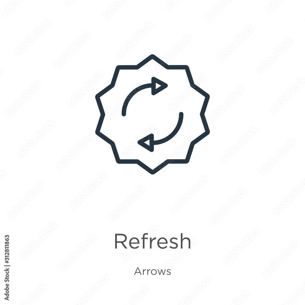 Refresh icon. Thin linear refresh outline icon isolated on white background from arrows collection. Line vector sign, symbol for web and mobile Refresh icon. Thin linear refresh outline icon isolated on white background from arrows collection. Line vector sign, symbol for web and mobile