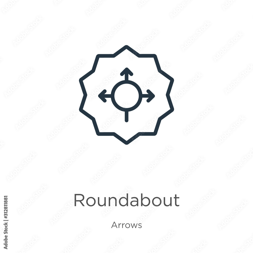Roundabout icon. Thin linear roundabout outline icon isolated on white background from arrows collection. Line vector sign, symbol for web and mobile Roundabout icon. Thin linear roundabout outline icon isolated on white background from arrows collection. Line vector sign, symbol for web and mobile