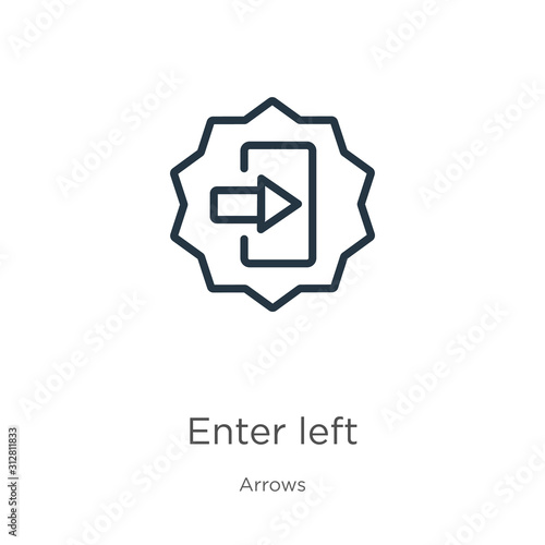 Enter left icon. Thin linear enter left outline icon isolated on white background from arrows collection. Line vector sign, symbol for web and mobile
