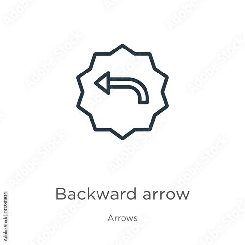 Backward arrow icon. Thin linear backward arrow outline icon isolated on white background from arrows collection. Line vector sign, symbol for web and mobile