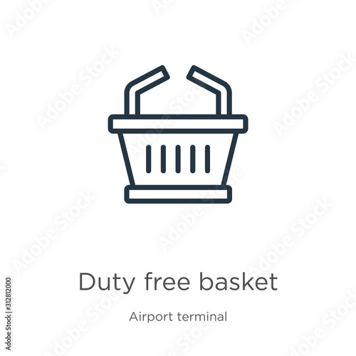 Duty free basket icon. Thin linear duty free basket outline icon isolated on white background from airport terminal collection. Line vector sign, symbol for web and mobile