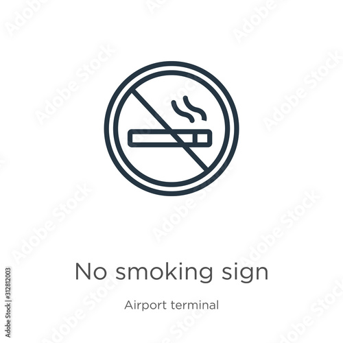 No smoking sign icon. Thin linear no smoking sign outline icon isolated on white background from airport terminal collection. Line vector sign, symbol for web and mobile