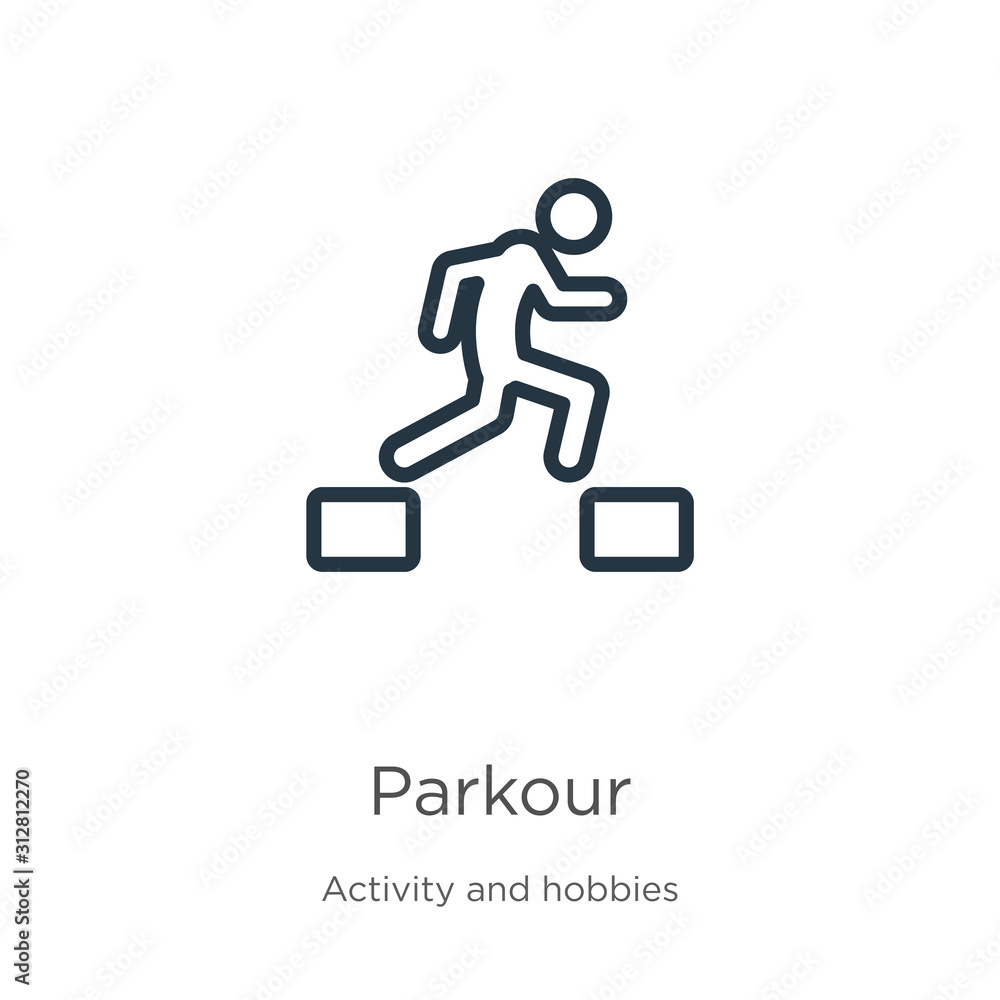 Parkour icon. Thin linear parkour outline icon isolated on white background from activities collection. Line vector sign, symbol for web and mobile