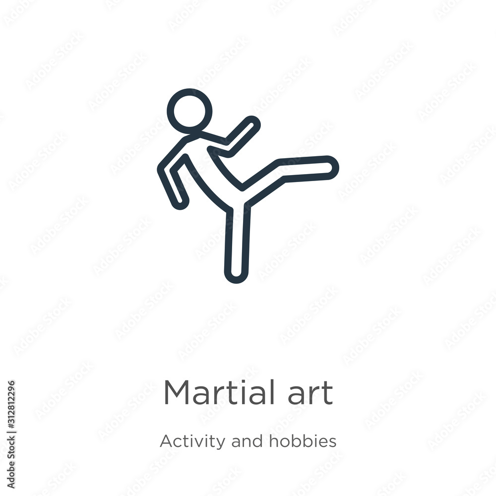 Martial art icon. Thin linear martial art outline icon isolated on white background from activities collection. Line vector sign, symbol for web and mobile Martial art icon. Thin linear martial art outline icon isolated on white background from activities collection. Line vector sign, symbol for web and mobile