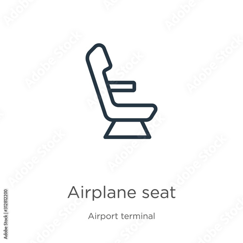 Airplane seat icon. Thin linear airplane seat outline icon isolated on white background from airport terminal collection. Line vector sign, symbol for web and mobile