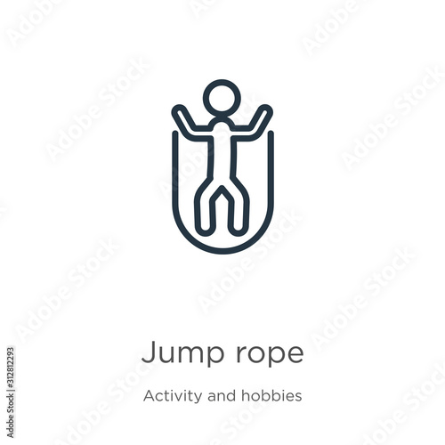 Fototapeta Naklejka Na Ścianę i Meble -  Jump rope icon. Thin linear jump rope outline icon isolated on white background from activities collection. Line vector sign, symbol for web and mobile