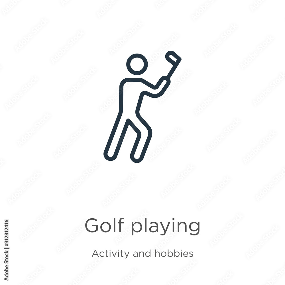 Golf playing icon. Thin linear golf playing outline icon isolated on white background from activity and hobbies collection. Line vector sign, symbol for web and mobile Golf playing icon. Thin linear golf playing outline icon isolated on white background from activity and hobbies collection. Line vector sign, symbol for web and mobile