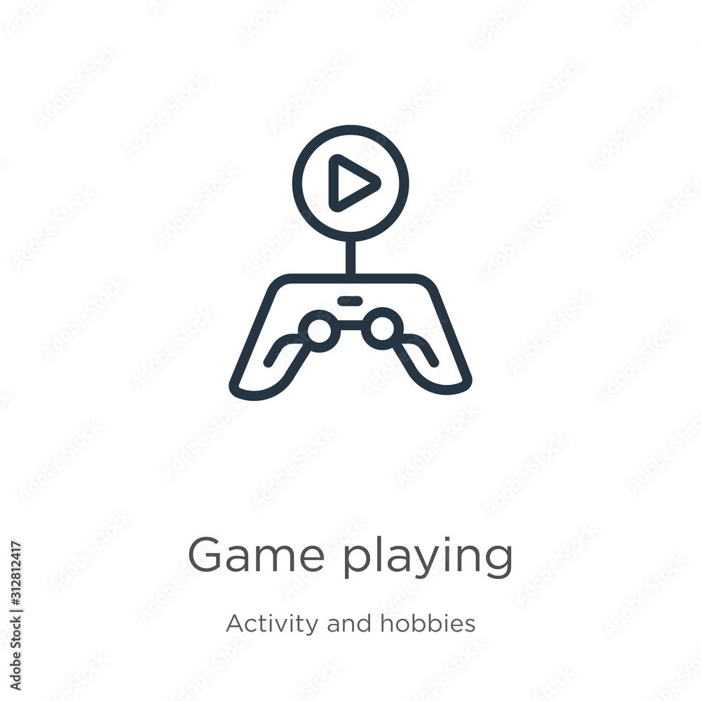 Game playing icon. Thin linear game playing outline icon isolated on white background from activity and hobbies collection. Line vector sign, symbol for web and mobile Game playing icon. Thin linear game playing outline icon isolated on white background from activity and hobbies collection. Line vector sign, symbol for web and mobile