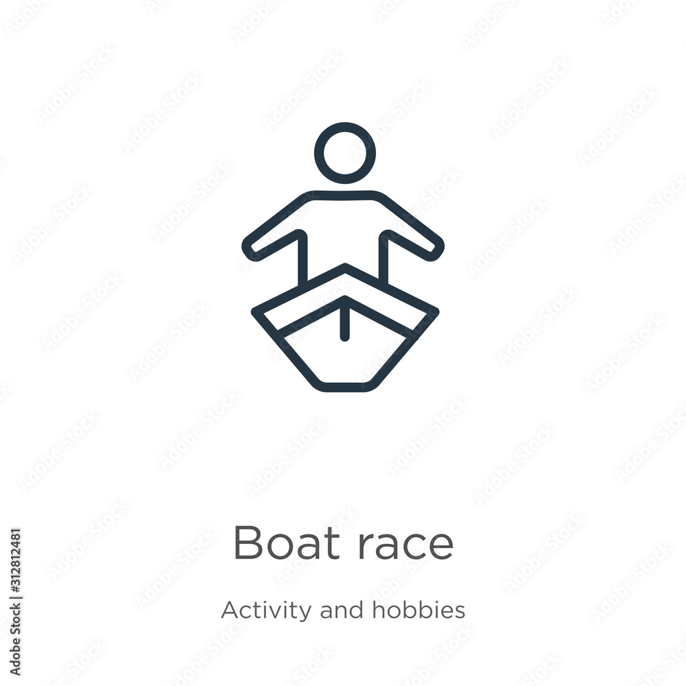 Boat race icon. Thin linear boat race outline icon isolated on white background from activity and hobbies collection. Line vector sign, symbol for web and mobile