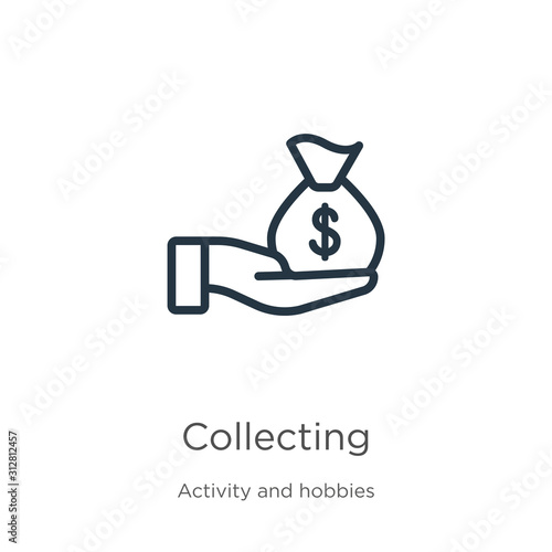 Collecting icon. Thin linear collecting outline icon isolated on white background from activity and hobbies collection. Line vector sign, symbol for web and mobile