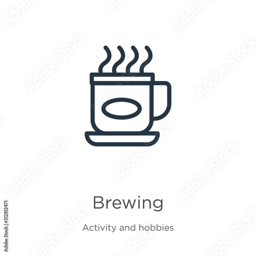 Brewing icon. Thin linear brewing outline icon isolated on white background from activity and hobbies collection. Line vector sign, symbol for web and mobile