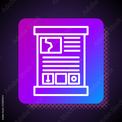 White line Game guide icon isolated on black background. User manual, instruction, guidebook, handbook. Square color button. Vector Illustration
