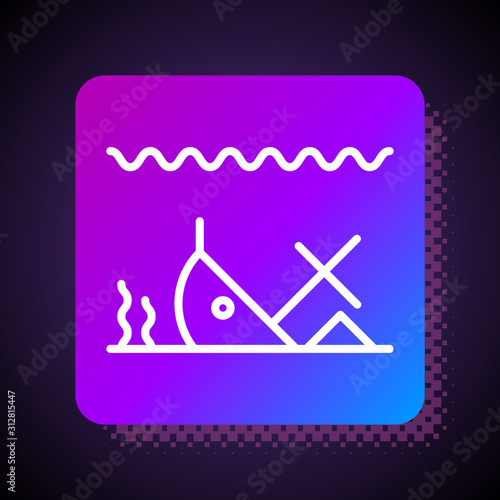 White line Sunken ship at the bottom of the sea icon isolated on black background. Square color button. Vector Illustration