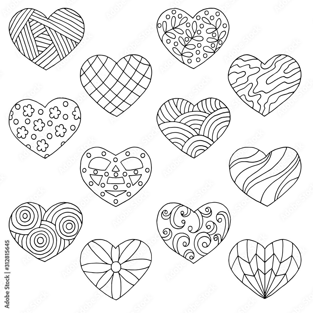 custom made wallpaper toronto digitalVector set of hand-drawn doodle hearts, coloring page