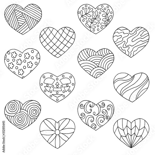 Wallpaper Mural Vector set of hand-drawn doodle hearts, coloring page Torontodigital.ca