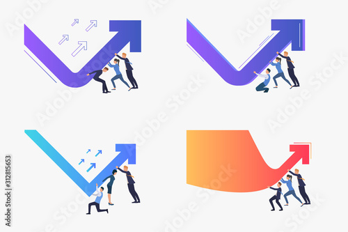 Crisis management set. Business leaders turning falling down arrow up. Flat vector illustrations. Business, recession, challenge concept for banner, website design or landing web page