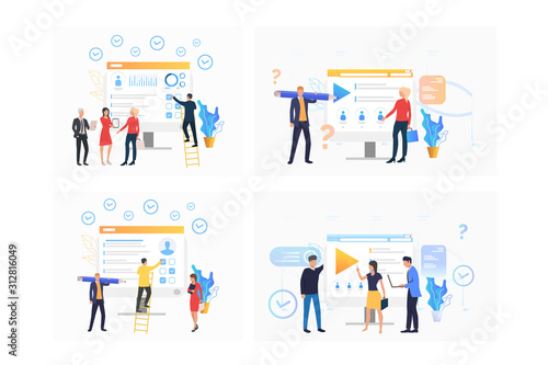 Recruitment agency set. Agents analyzing candidates resume, selecting employees for job. Flat vector illustrations. Business, career concept for banner, website design or landing web page