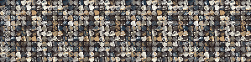 Dark pebble mosaic effect vector border texture. Masculine geometric seamless melange banner pattern. Hand drawn variegated irregular background. Textured classic blue brown hipster ribbon trim.