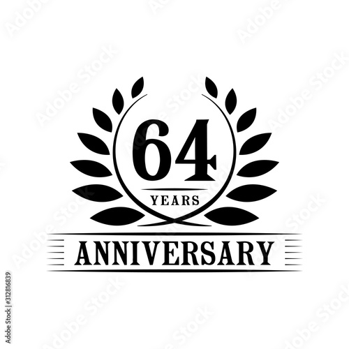 64 years logo design template. Sixty fourth anniversary vector and illustration.
