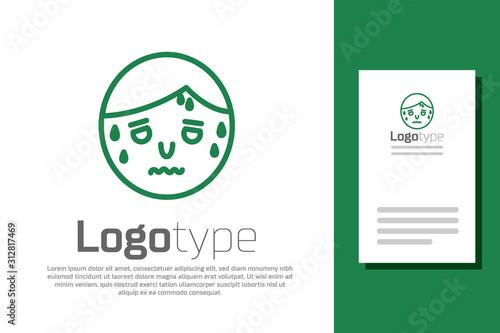Green line Man with excessive sweating icon isolated on white background. Logo design template element. Vector Illustration