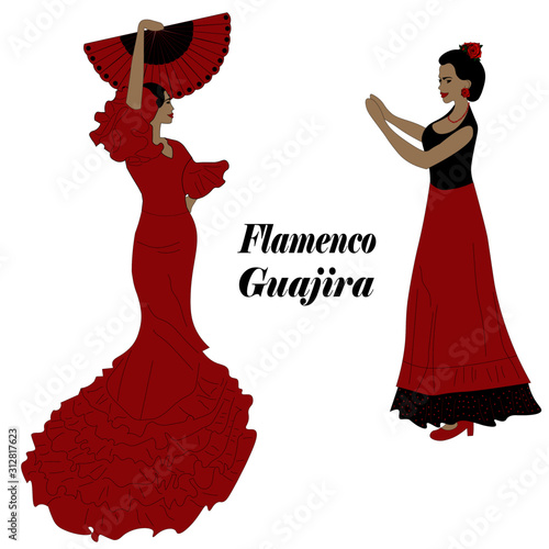 Women are dancing guajira- traditional flamenco dance.