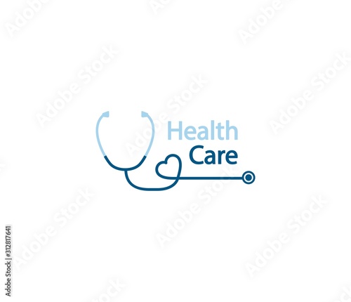 Stethoscope logo. Health care logo in the form of a stethoscope with shape heart. Phonendoscope logotype