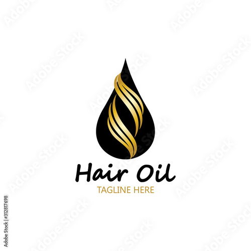 hair oil essential logo with drop oil and hair logo symbol-vector