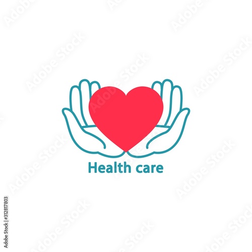 Heart in the palms logo. Logo for health, handmade in the form of a heart in the hands.