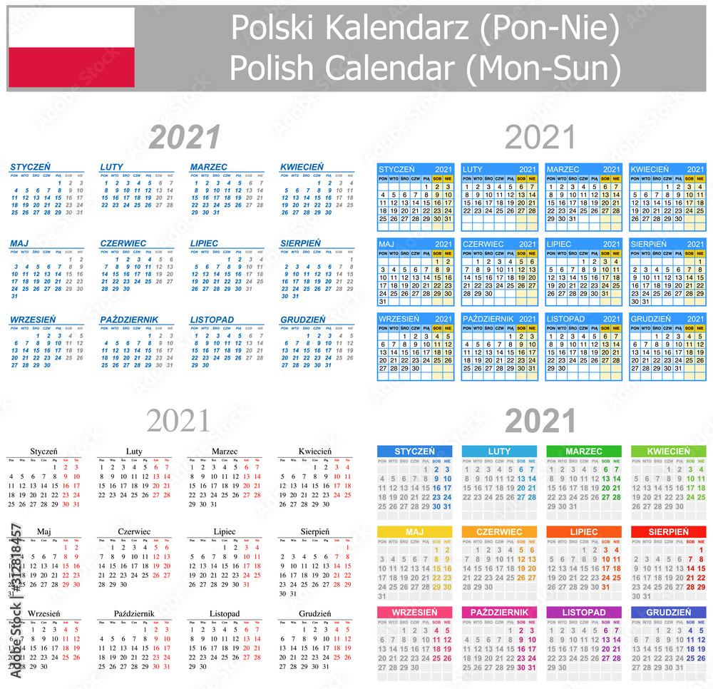 2021 Polish Mix Calendar Mon-Sun on white background 2021 Polish Mix Calendar Mon-Sun on white background