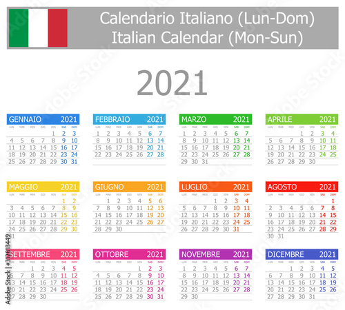 2021 Italian Type-1 Calendar Mon-Sun on white background