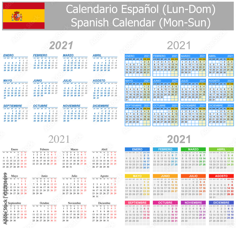 2021 Spanish Mix Calendar Mon-Sun on white background 2021 Spanish Mix Calendar Mon-Sun on white background