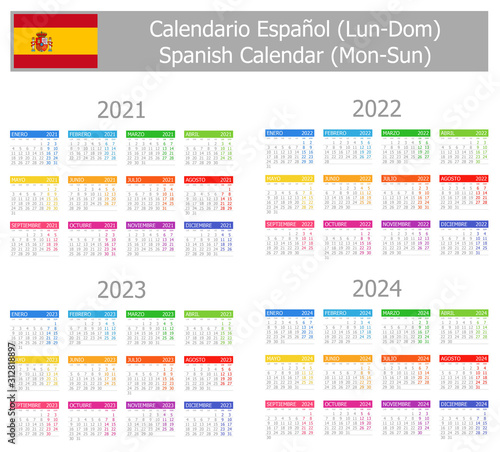 2021-2024 Spanish Type-1 Calendar Mon-Sun on white background