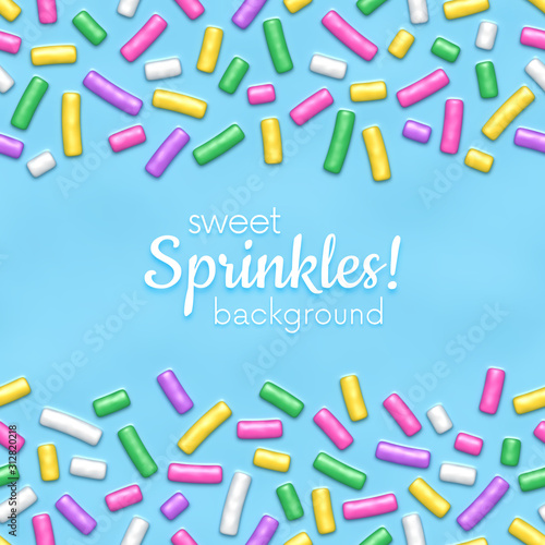 Seamless pattern of blue donut glaze with many decorative sprinkles