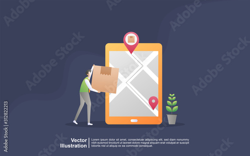 Online delivery service concept, online order tracking, shipment and delivery, Online Cargo Tracking Delivery, Suitable for web landing page, ui, mobile app, banner template. Vector Illustration