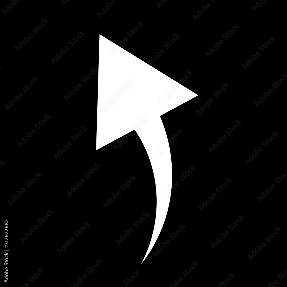 White curved arrow to up on a black background White curved arrow to up on a black background