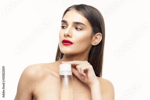 beautiful woman bare shoulders clean skin