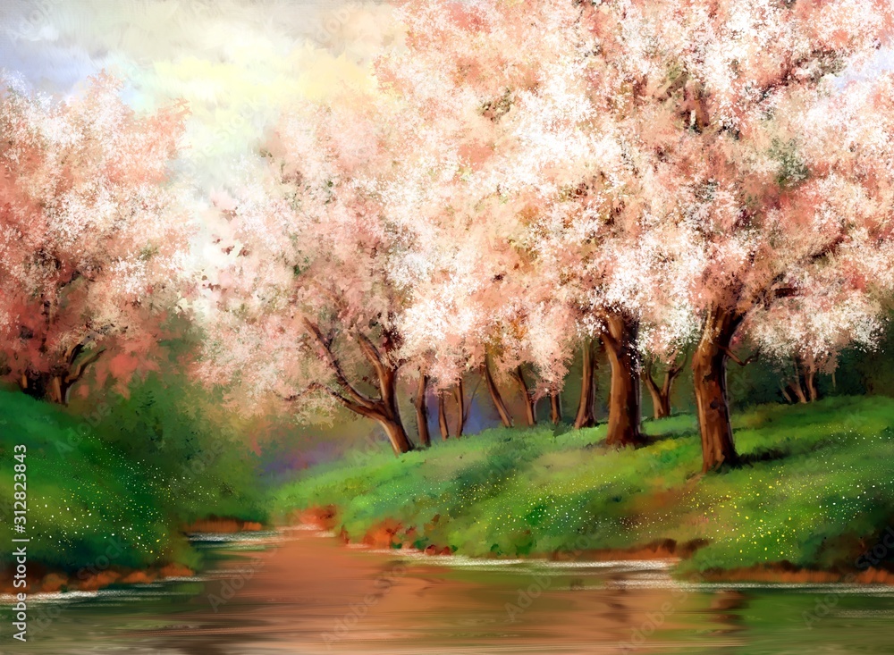 Spring in the park, paintings landscape