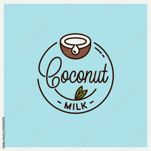 Coconut milk logo. Round linear of coconut juice