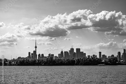 Toronto skyline with a beautiful blue sky with clouds  Toronto  Ontario  Canada