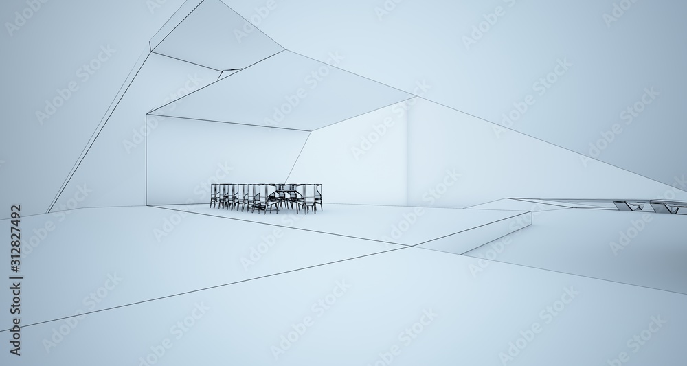 Abstract drawing architectural white interior of a minimalist house with swimming pool and large window. 3D illustration and rendering. Abstract drawing architectural white interior of a minimalist house with swimming pool and large window. 3D illustration and rendering.