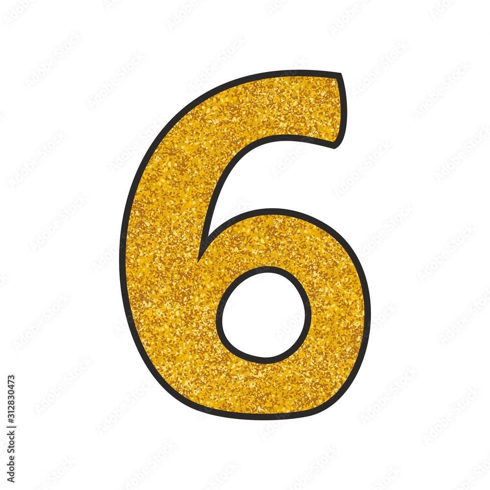 Hand drawn golden vector number 6 isolated on white background Hand drawn golden vector number 6 isolated on white background