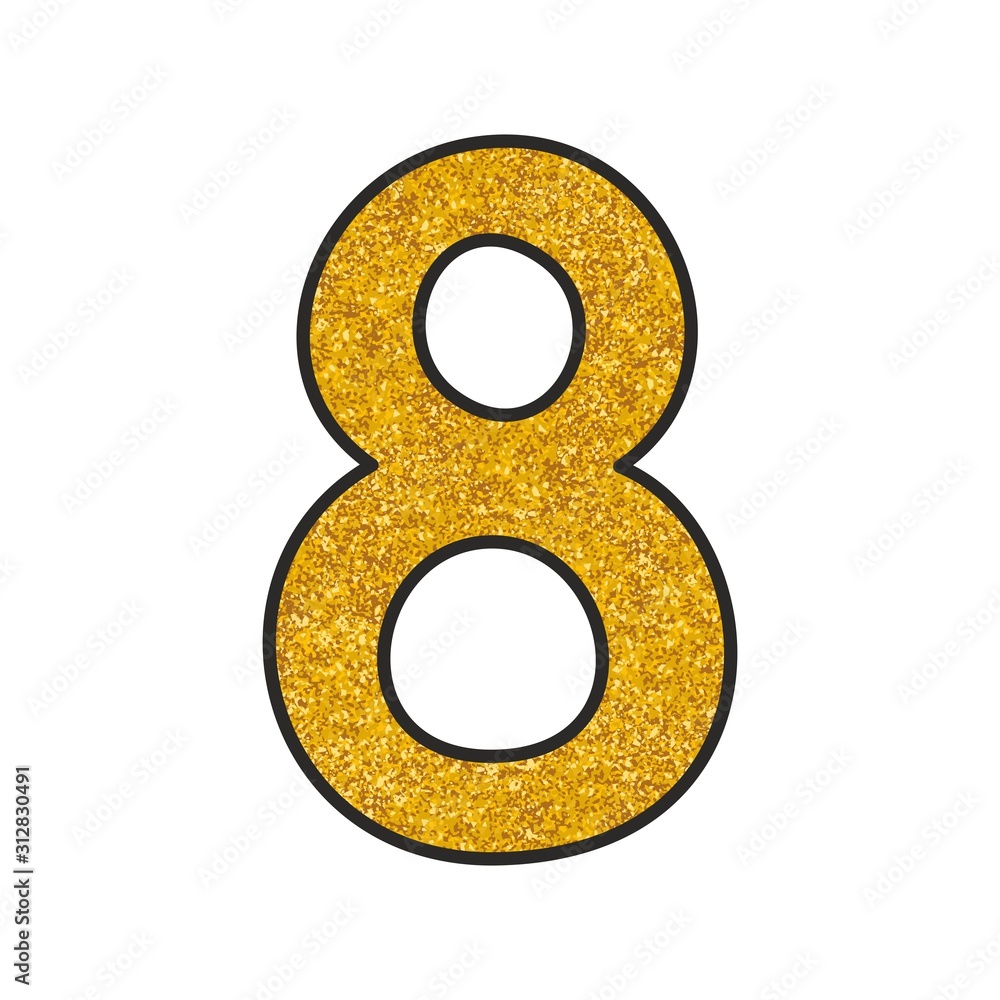 Hand drawn golden vector number 8 isolated on white background Hand drawn golden vector number 8 isolated on white background