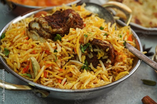 Mutton/ Goat Biryani - Indian meal concept close up, selective focus