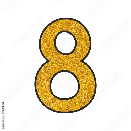 Hand drawn golden vector number 8 isolated on white background