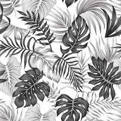 Sierkussen Tropische bladeren patronen Grijze palmbladeren exotische junglemotief  © good_mood